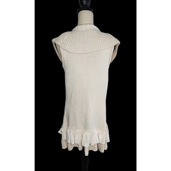 Pure Handknit Cotton Long Cardigan Front Tie Creme Boho Sweater Size S/M - Picture 4 of 9